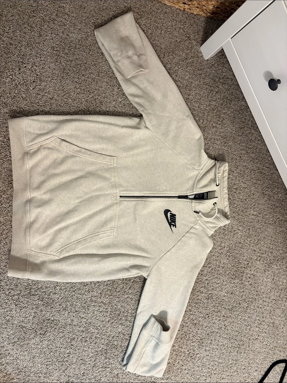 Nike Cream Full-Zip Hoodie with Black Swoosh